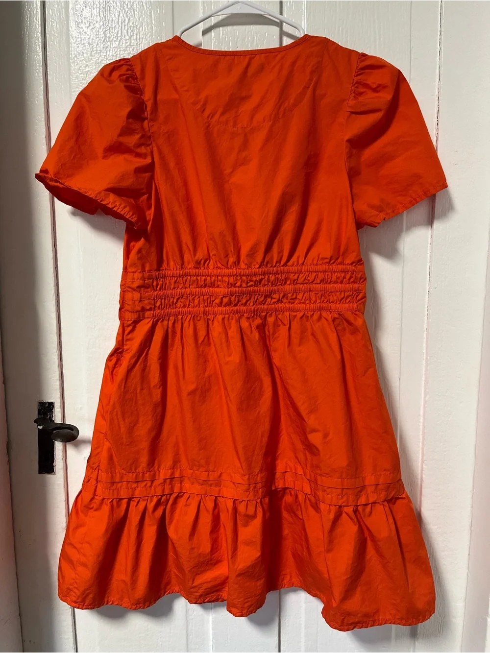 Quince 100% Organic Cotton Tiered Mini Dress Orange Vermillion Red size S - Picture 2 of 8